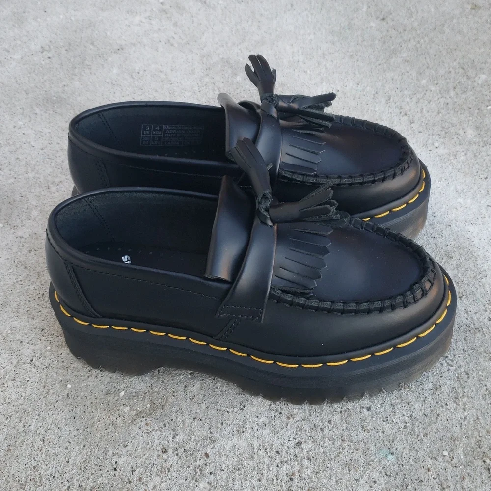 Dr. Martens Adrian Quad Leather Platform Loafers Size 5 Grunge Punk Black